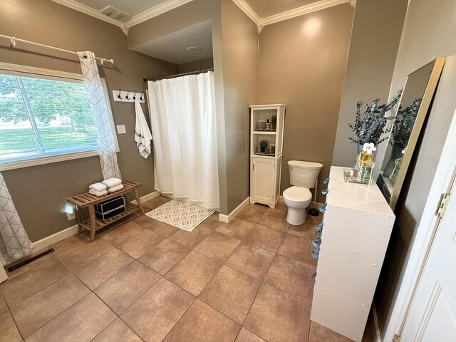 202 17th Ave, Sterling, IL 61081 - full bathroom with crown molding, toilet, baseboards, curtained shower, and vanity