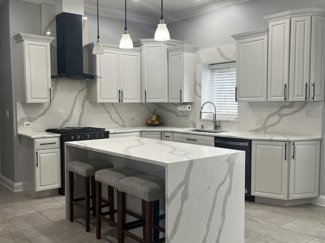 18609 Pinon Trl, Marengo, IL 60152 - kitchen with wall chimney range hood, dishwashing machine, a sink, decorative backsplash, and pendant lighting