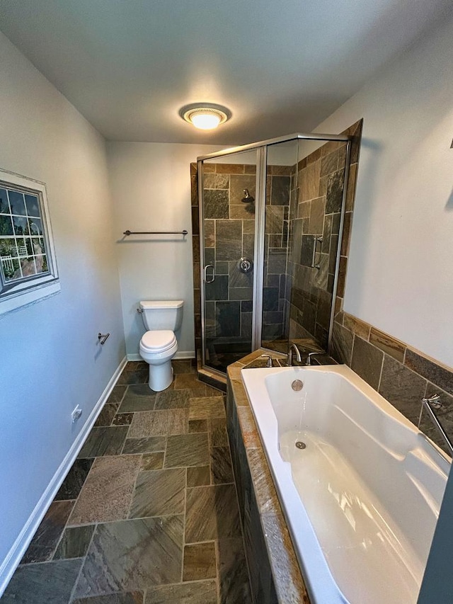 1622 Indian Knoll Rd, Naperville, IL 60565 - bathroom with a bath, a shower stall, toilet, and baseboards