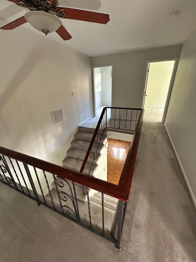 1622 Indian Knoll Rd, Naperville, IL 60565 - staircase with carpet, a ceiling fan, and baseboards