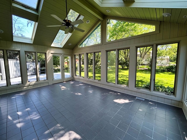 1622 Indian Knoll Rd, Naperville, IL 60565 - unfurnished sunroom with a skylight, a ceiling fan, and healthy amount of natural light