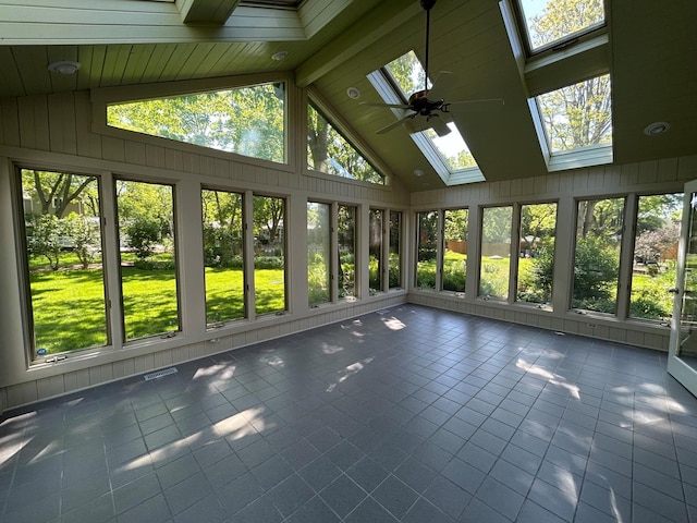 1622 Indian Knoll Rd, Naperville, IL 60565 - unfurnished sunroom featuring a skylight and ceiling fan