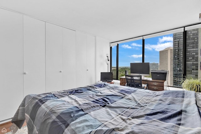 5455 N Sheridan Rd Unit 2206, Chicago, IL 60640 - bedroom with a wall of windows and wood finished floors