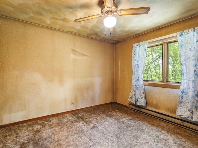 5123 Walnut Gove, Poplar Grove, IL 61065 - empty room with baseboard heating, carpet floors, baseboards, and ceiling fan