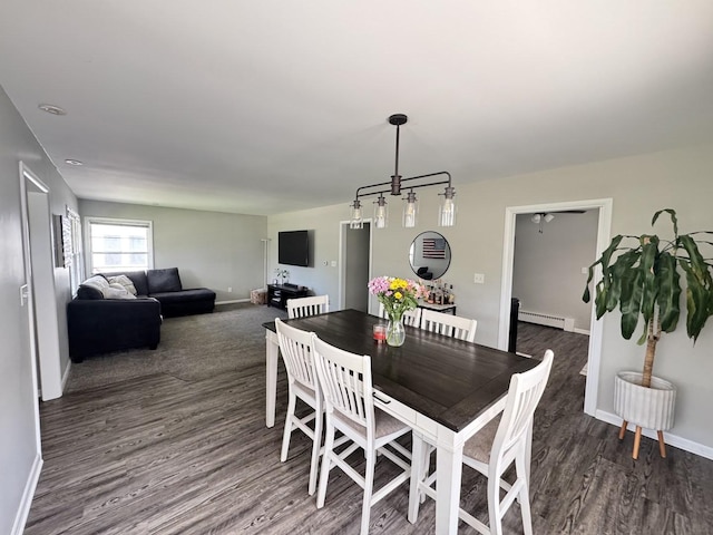 1128 Somonauk St, Sycamore, IL 60178 - dining room with baseboard heating, baseboards, and wood finished floors