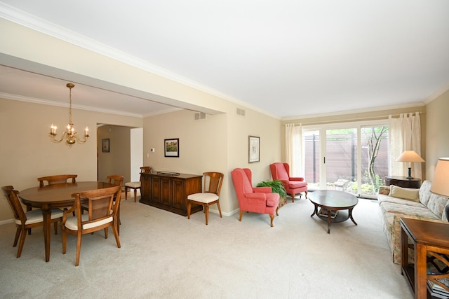 2107 Timber Ln, Wheaton, IL 60189 - living area featuring a chandelier, light carpet, and crown molding