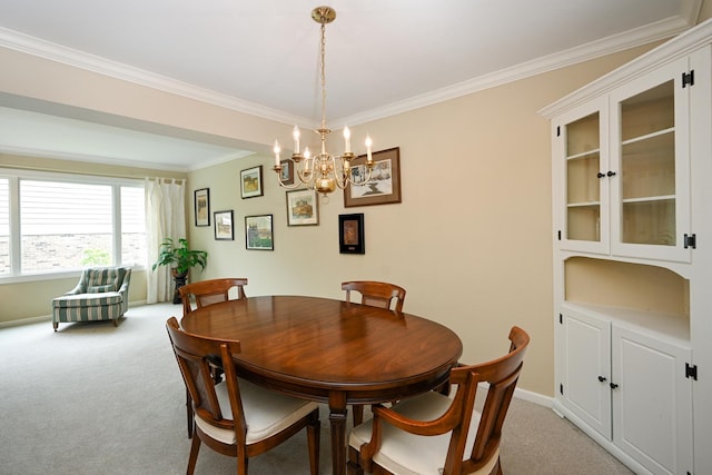 2107 Timber Ln, Wheaton, IL 60189 - carpeted dining space with crown molding and a chandelier