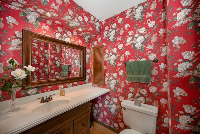 2107 Timber Ln, Wheaton, IL 60189 - half bath featuring vanity and wallpapered walls