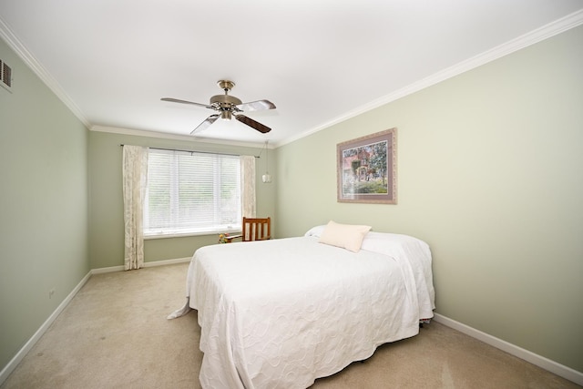 2107 Timber Ln, Wheaton, IL 60189 - bedroom with light carpet, crown molding, and ceiling fan