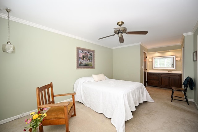 2107 Timber Ln, Wheaton, IL 60189 - bedroom featuring crown molding, light carpet, a ceiling fan, and ensuite bathroom
