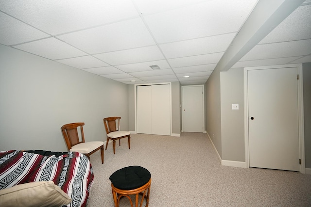 2107 Timber Ln, Wheaton, IL 60189 - sitting room with carpet, a drop ceiling, and recessed lighting