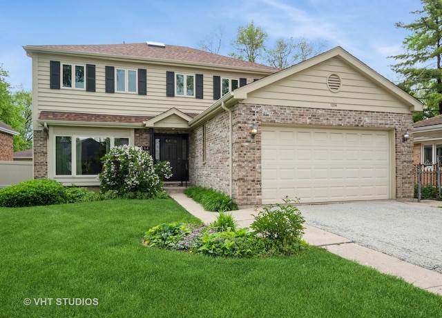 1214 W Talcott Rd, Park Ridge, IL 60068 - view of front of house featuring asphalt driveway, a front lawn, an attached garage, and brick siding