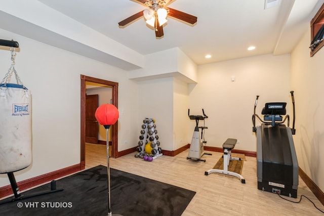 10944 Arbor Ridge Dr, Orland Park, IL 60467 - workout area with wood finished floors, ceiling fan, and recessed lighting