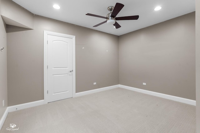 491 Bloomfield Cir W, Oswego, IL 60543 - spare room featuring ceiling fan, light carpet, recessed lighting, and baseboards