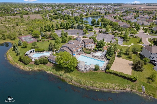 491 Bloomfield Cir W, Oswego, IL 60543 - aerial view of property and surrounding area with a pool and a nearby body of water