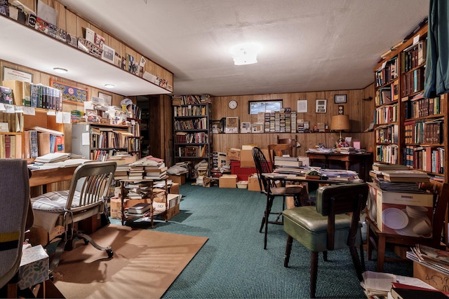 4539 Matthew Ave, Roscoe, IL 61073 - home office featuring carpet, wooden walls, and bookshelves