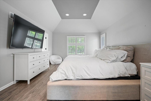 670 Leslie Ct, Carol Stream, IL 60188 - bedroom featuring wood finished floors, vaulted ceiling, and recessed lighting