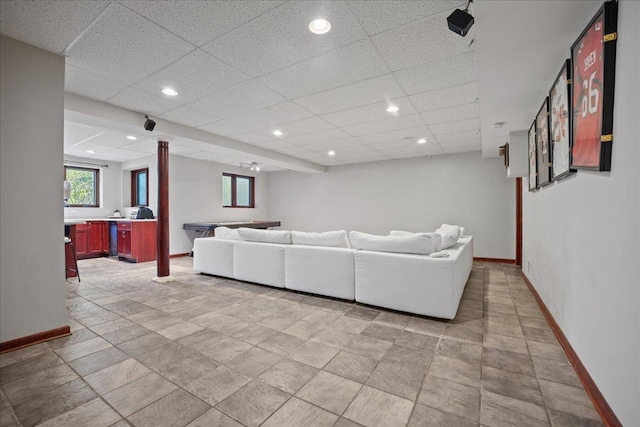 670 Leslie Ct, Carol Stream, IL 60188 - living room featuring baseboards, healthy amount of natural light, recessed lighting, and a drop ceiling