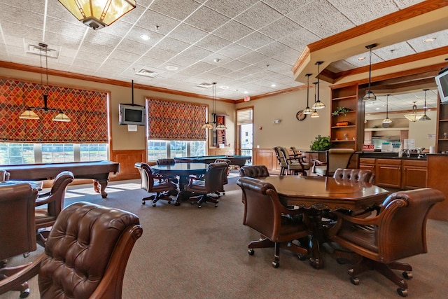 LOT37 W Caspian Cir, Lockport, IL 60441 - carpeted dining room featuring ornamental molding, wainscoting, and billiards table