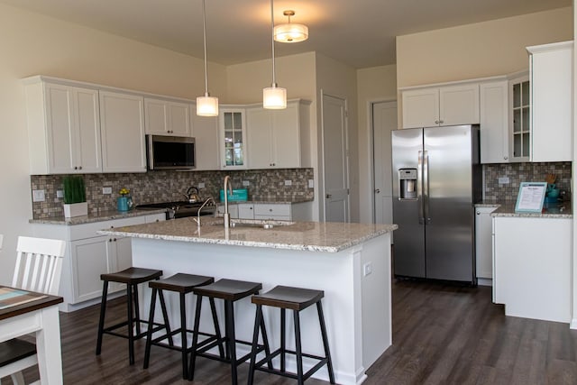 LOT37 W Caspian Cir, Lockport, IL 60441 - kitchen with appliances with stainless steel finishes, backsplash, dark wood-type flooring, and white cabinetry