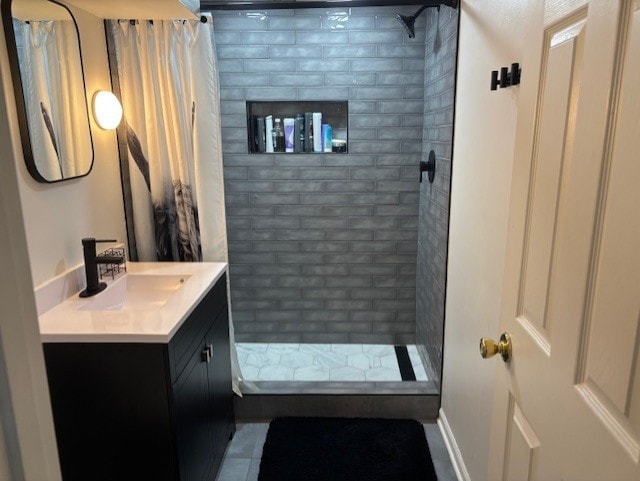 3641 W 120th Pl, Alsip, IL 60803 - full bathroom with vanity, a tile shower, and tile patterned flooring