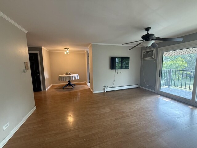 10940 S Worth Ave Unit 9, Worth, IL 60482 - empty room with baseboard heating, ornamental molding, a ceiling fan, wood finished floors, and baseboards