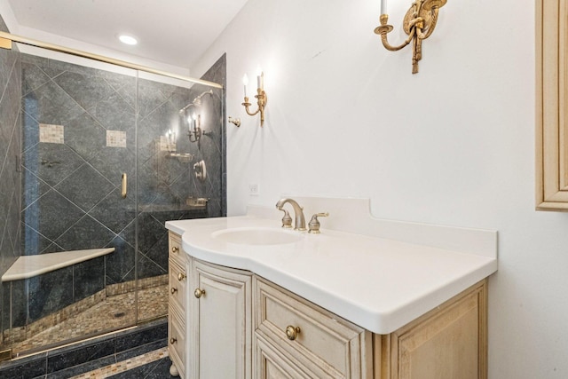 1946 Briarcliffe Blvd, Wheaton, IL 60189 - bathroom with vanity, a shower stall, inlaid floor details, and recessed lighting