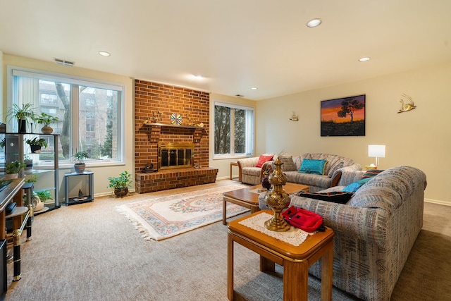 1175 Lake Cook Rd Unit 201W, Northbrook, IL 60062 - carpeted living area with recessed lighting, baseboards, and a fireplace