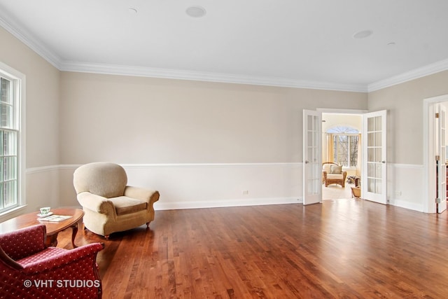 4824 Darlene Ct E, Long Grove, IL 60047 - sitting room featuring french doors, wood finished floors, crown molding, and baseboards