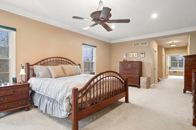 4824 Darlene Ct E, Long Grove, IL 60047 - bedroom with light carpet, crown molding, and a ceiling fan