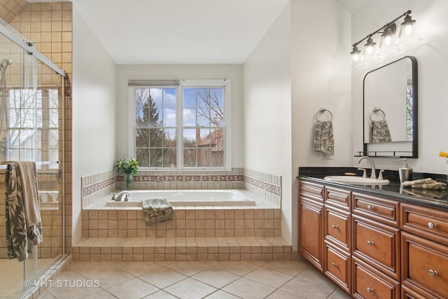 4824 Darlene Ct E, Long Grove, IL 60047 - bathroom with a garden tub, vanity, tile patterned flooring, and a stall shower