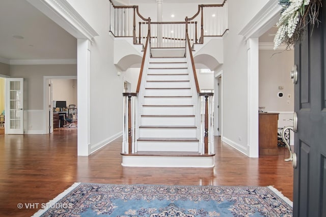 4824 Darlene Ct E, Long Grove, IL 60047 - foyer with crown molding, wood finished floors, baseboards, stairs, and a towering ceiling