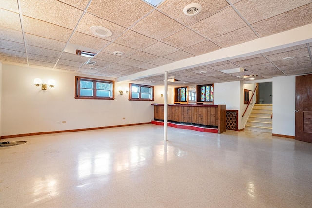 533 Lomond Dr, Mundelein, IL 60060 - basement with baseboards, stairway, and a paneled ceiling