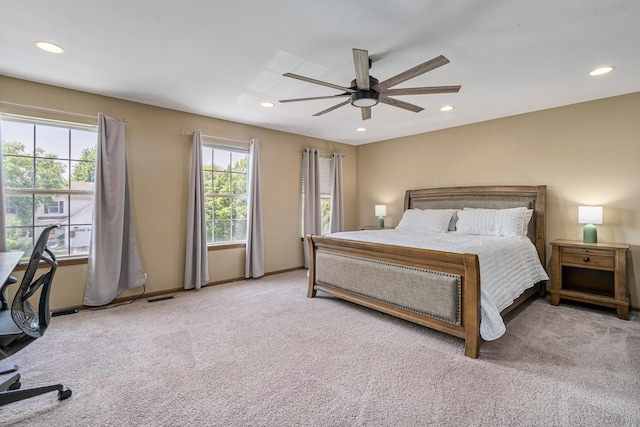 1453 Waterside Dr, Bolingbrook, IL 60490 - bedroom with recessed lighting, light colored carpet, and ceiling fan