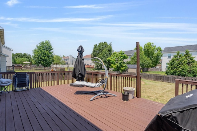 1453 Waterside Dr, Bolingbrook, IL 60490 - wooden deck with a fenced backyard, a residential view, and grilling area