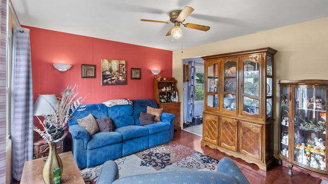 714 Cedardale Pl, Aurora, IL 60506 - living room with wood finished floors and ceiling fan