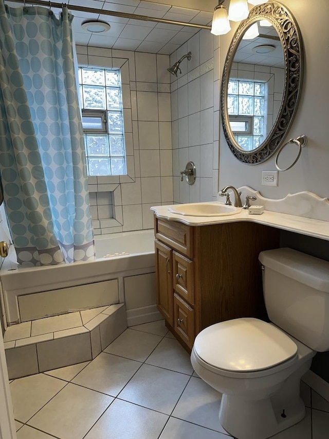 11024 Mason Ave, Chicago Ridge, IL 60415 - bathroom with shower / bath combo with shower curtain, vanity, toilet, and tile patterned floors