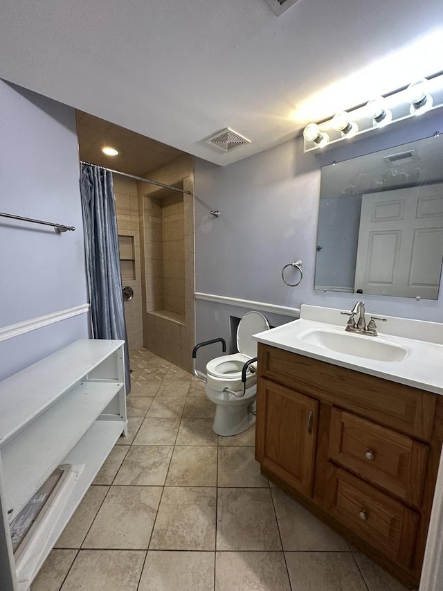 11024 Mason Ave, Chicago Ridge, IL 60415 - bathroom featuring toilet, vanity, curtained shower, and tile patterned flooring