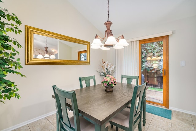 291 Georgetown Ave, Romeoville, IL 60446 - dining room featuring a chandelier, baseboards, light tile patterned flooring, and lofted ceiling