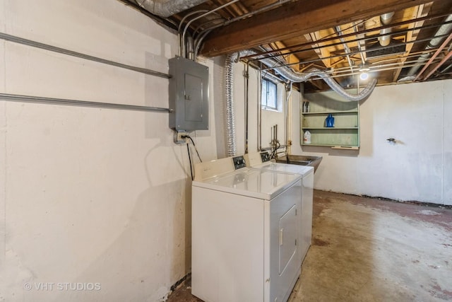 106 N Berteau Ave, Bartlett, IL 60103 - below grade area with washing machine and dryer, electric panel, and a sink