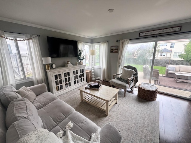 7003 94th Ave, Kenosha, WI 53142 - living room featuring plenty of natural light, crown molding, and wood-type flooring