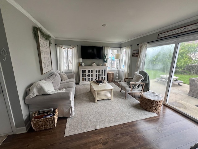 7003 94th Ave, Kenosha, WI 53142 - living area with crown molding, wood finished floors, healthy amount of natural light, and baseboards