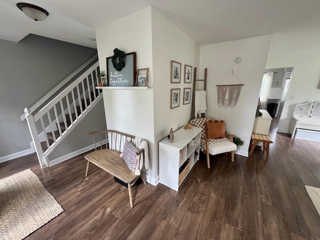 7003 94th Ave, Kenosha, WI 53142 - living area featuring wood finished floors, stairs, and baseboards