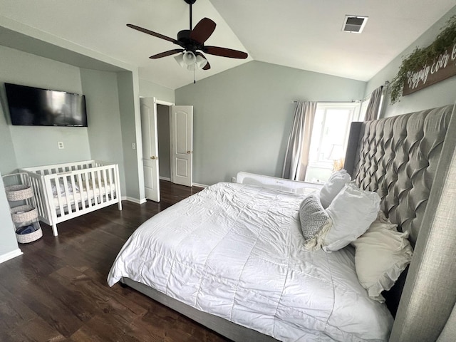 7003 94th Ave, Kenosha, WI 53142 - bedroom with vaulted ceiling, wood finished floors, ceiling fan, and baseboards