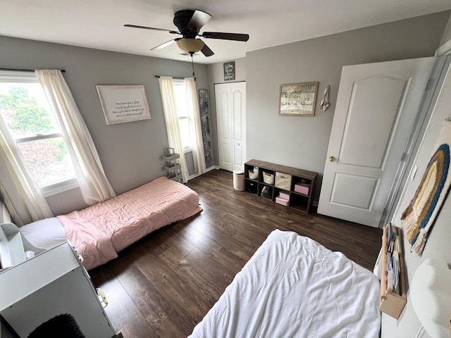 7003 94th Ave, Kenosha, WI 53142 - bedroom featuring wood finished floors, a closet, and a ceiling fan