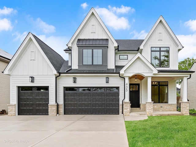 435 S W Ave, Elmhurst, IL 60126 - modern farmhouse style home featuring board and batten siding, stone siding, driveway, and an attached garage