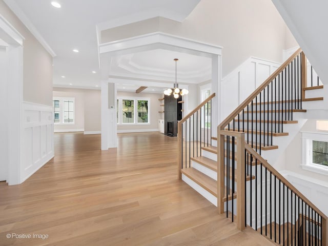 435 S W Ave, Elmhurst, IL 60126 - stairs featuring wood finished floors, a chandelier, and recessed lighting