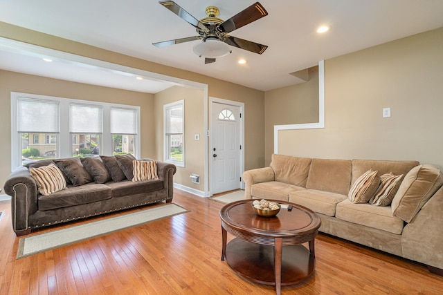 1627 S 14th Ave, Maywood, IL 60153 - living area featuring light wood finished floors, ceiling fan, and recessed lighting