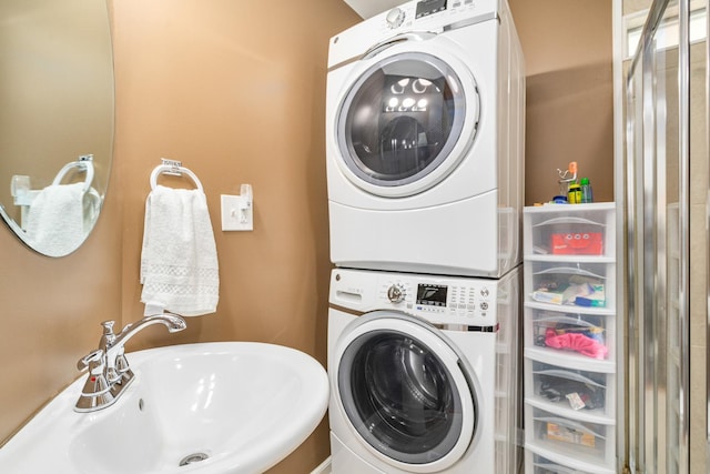 1627 S 14th Ave, Maywood, IL 60153 - washroom with stacked washer and clothes dryer
