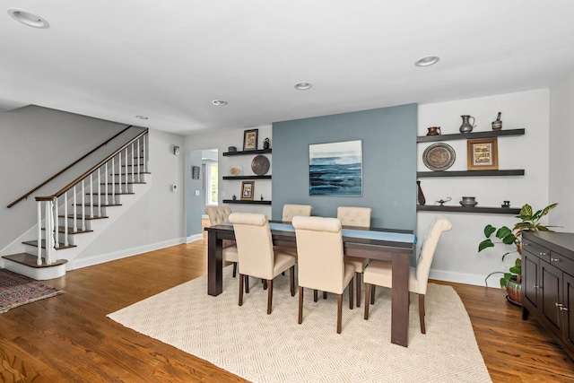 1101 Oak St, Winnetka, IL 60093 - dining space with stairs, wood finished floors, recessed lighting, and baseboards